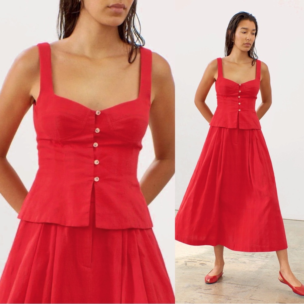 Mara Hoffman • Lola Top red organic cotton bustier corset button up tank